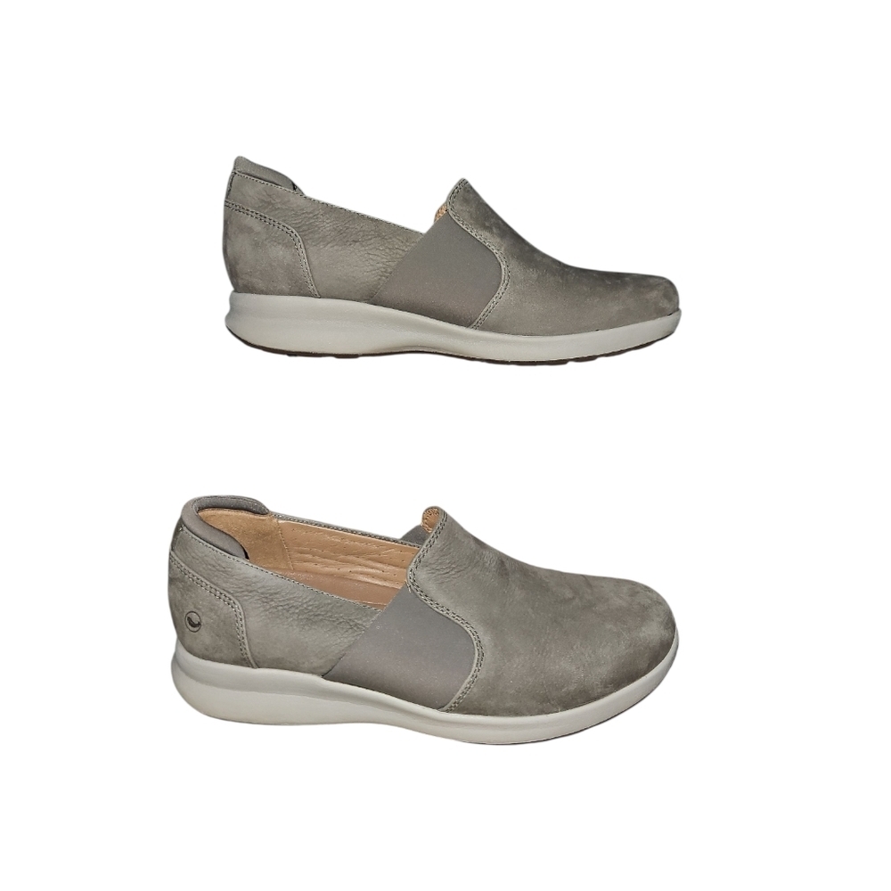 Clarks Unstructured Taupe Leather Slip Ons Women's 9